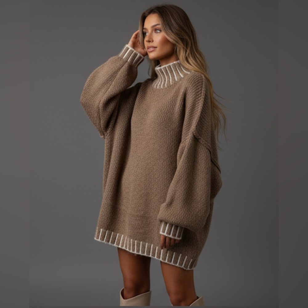 Oversized Drop Shoulder Long Sleeve Round Neck Casual Sweater